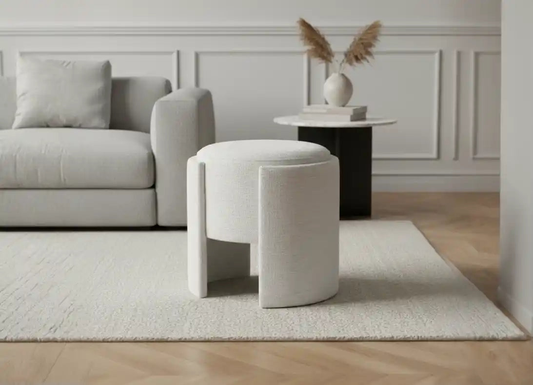 43cm Ivory Chenille Round Stool
