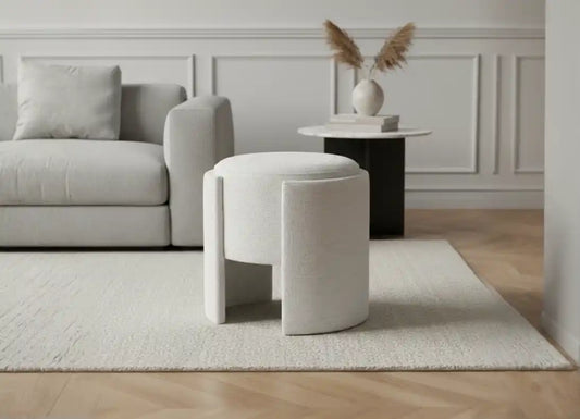 43cm Ivory Chenille Round Stool