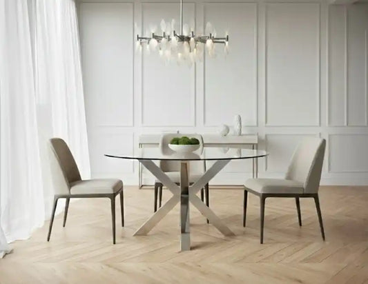 Tia Glass And Steel Round Dining Table