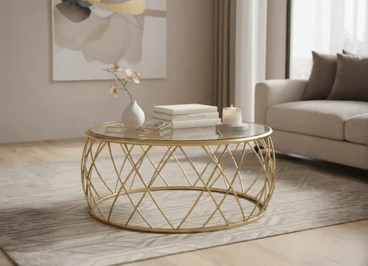 Arron Gold Round Coffee Table with Clear Glass