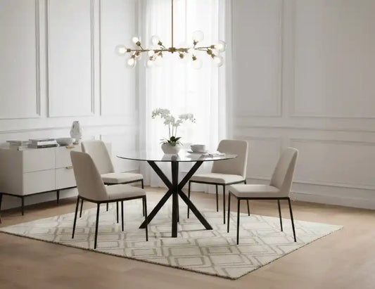 Stockholm Glass Top Dining Table With Black Metal Legs