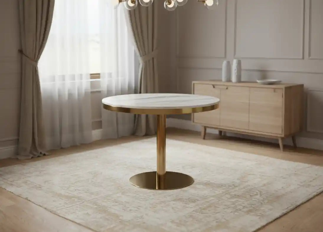 Aruba Round Marble Dining Table With Gold Base