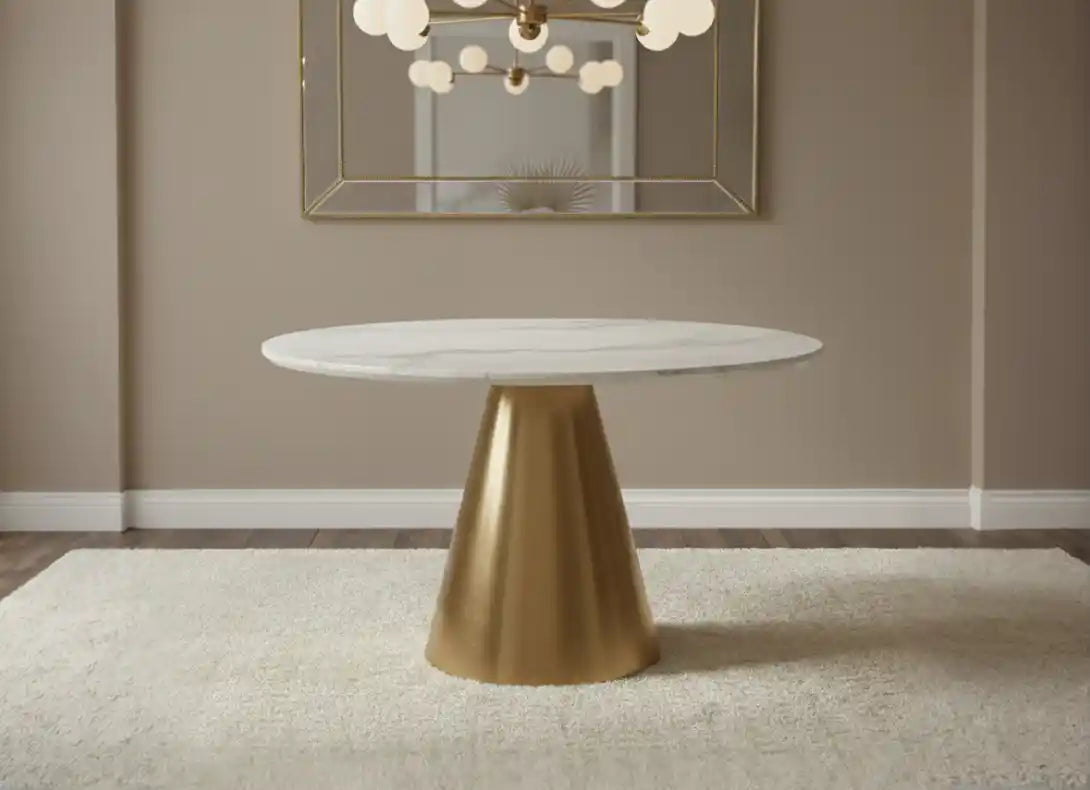 Arcadia White Marble Top Dining Table  In Gold