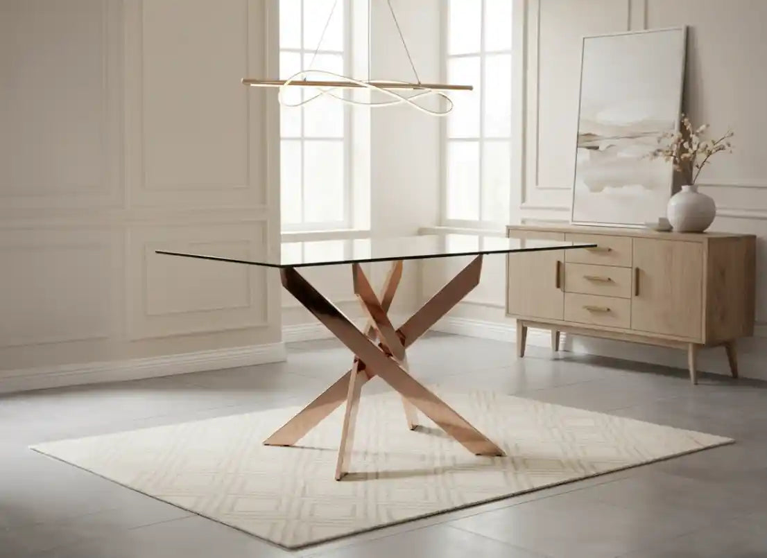 Chimes - Deana Rectangular Rose Gold Dining Table