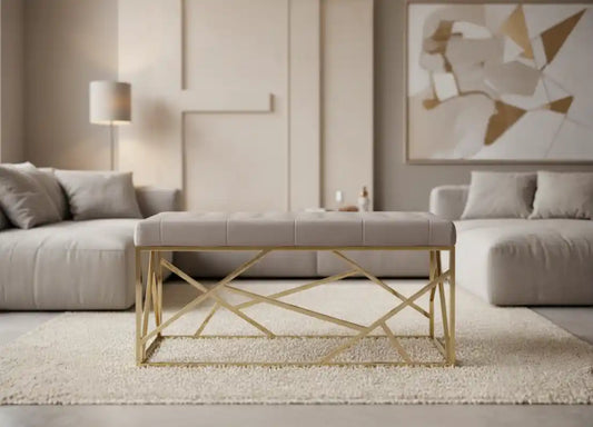 Chimes - Ariana Mink Velvet / Gold Finish Frame Bench