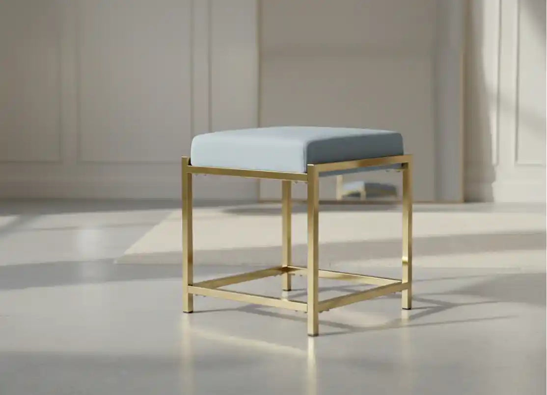 Chimes - Athena Grey Velvet Gold Finish Stool