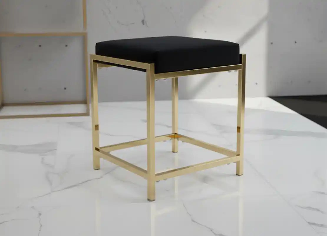 Chimes - Athena Black Velvet Gold Finish Stool