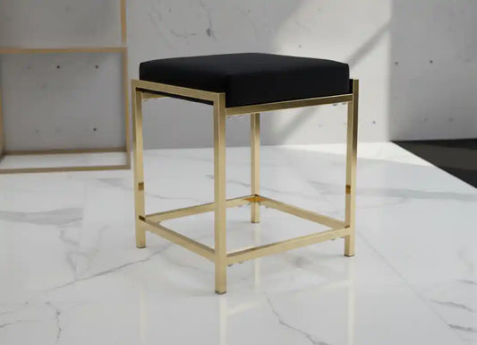 Chimes - Athena Black Velvet Gold Finish Stool
