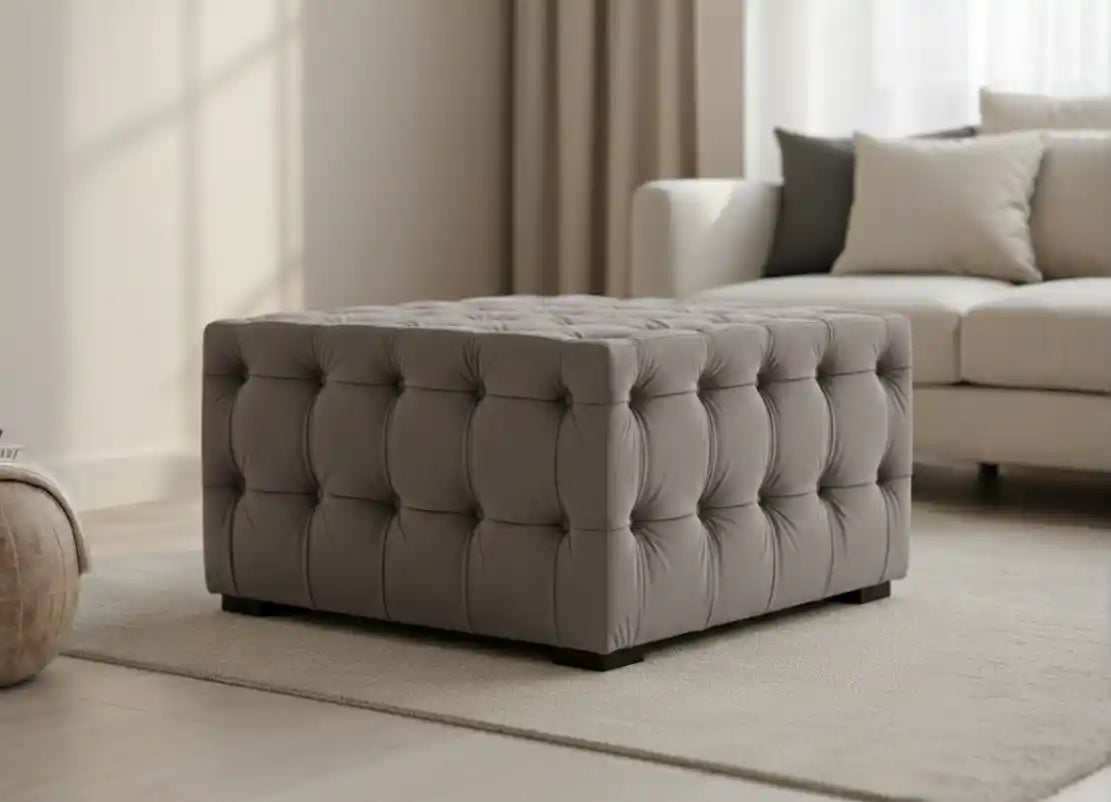 Chimes - Somerset Grey Velvet Button Footstool