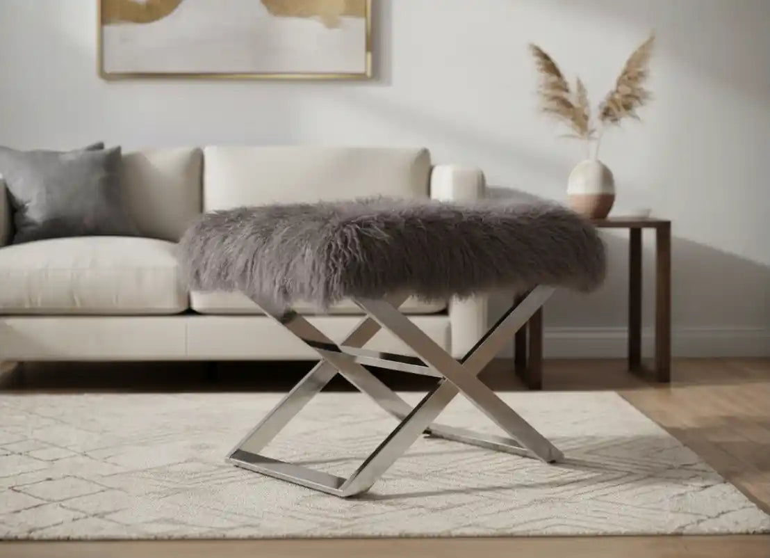 Chimes - Savannah Grey Sheepskin Stool