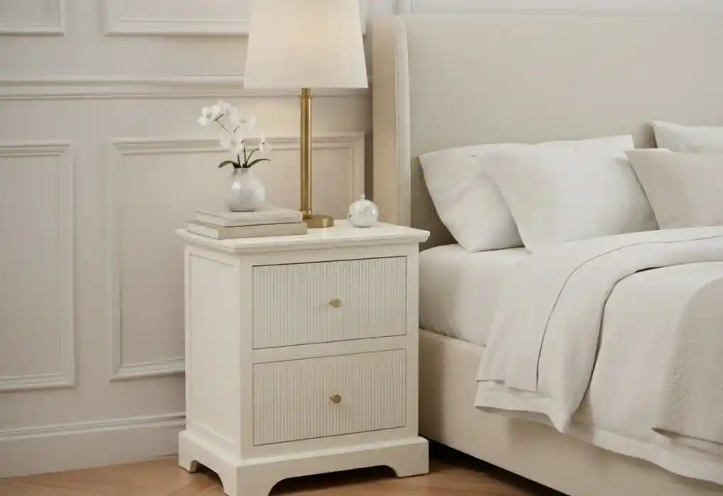 London 2 Drawer Bedside Cabinet White with Gold Handles