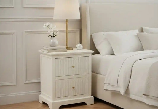 London 2 Drawer Bedside Cabinet White with Gold Handles