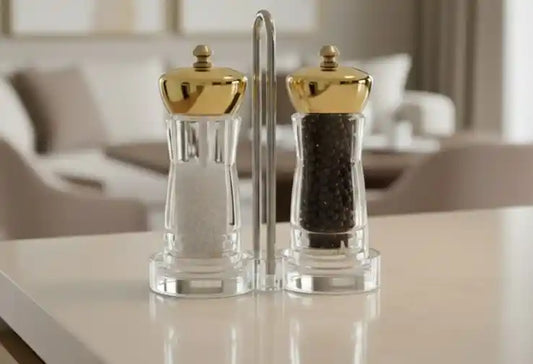 Bailey Gold Salt And Pepper Mill Set On Stand