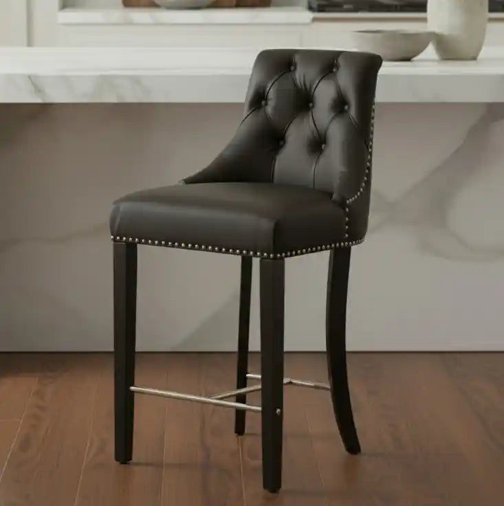 Central Park Black Faux Leather Bar Chair