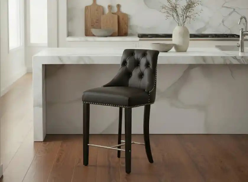 Central Park Black Faux Leather Bar Chair