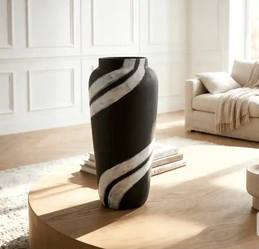 39cm Black and White Ceramic Vase