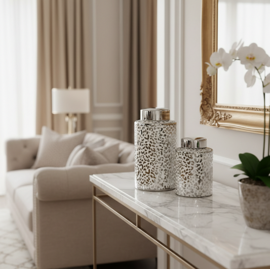 Small Silver Leopard Print Jar