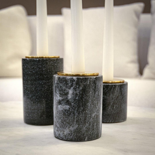 Set Of 3 Grey Marble Candle Holders