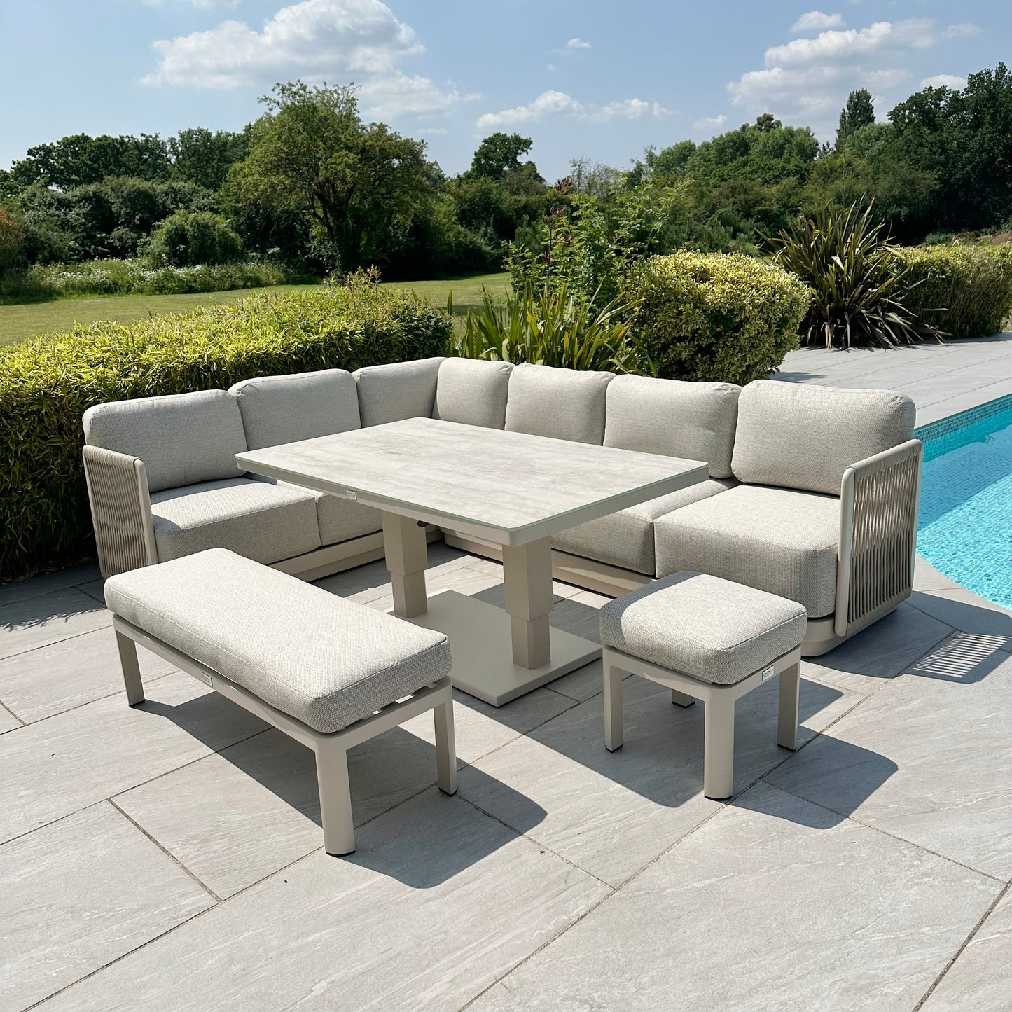 Chimes - Portofino Casual Corner Dining Set with Rectangular Rising Table - Left & Right Hand - Cream