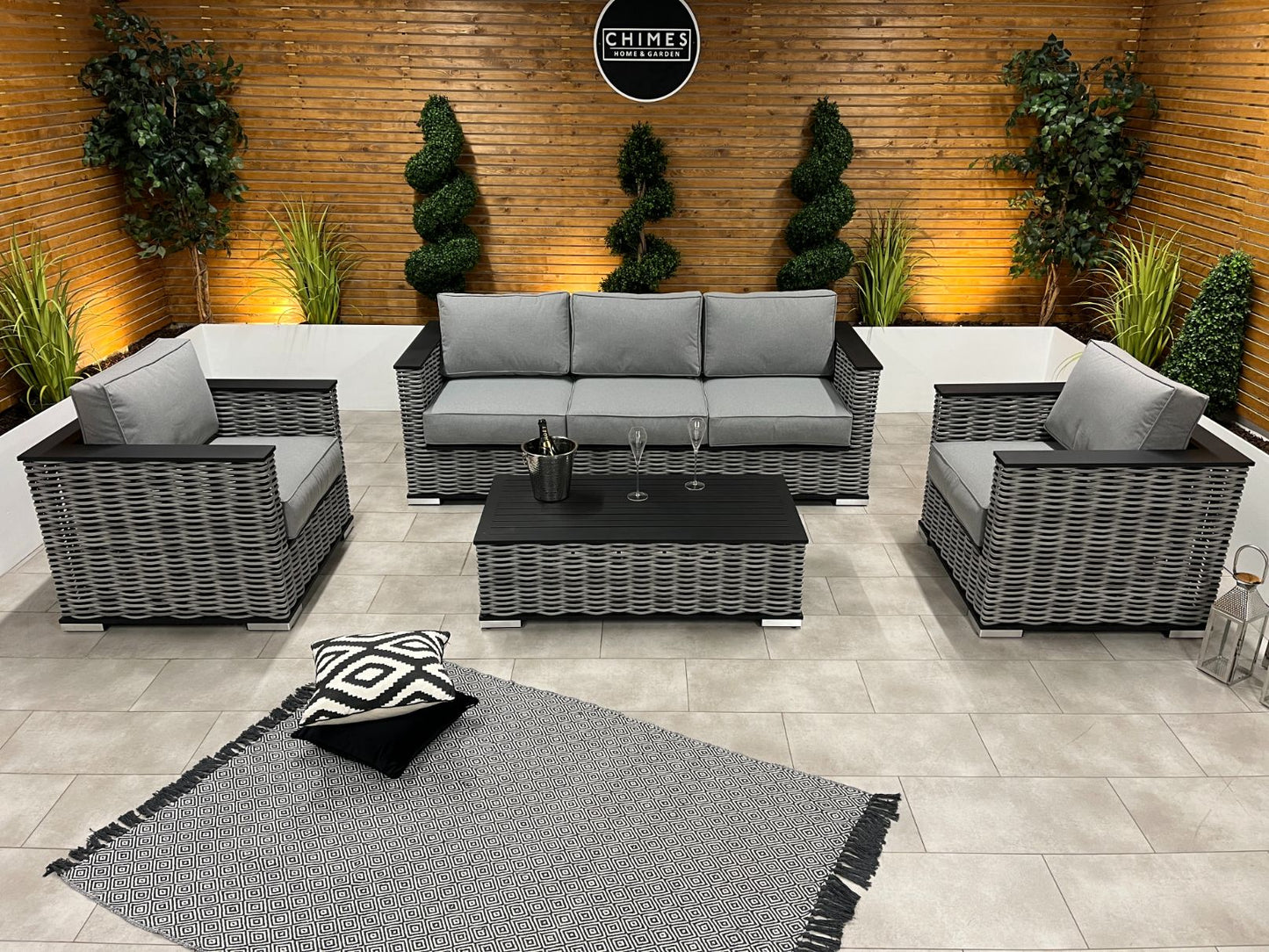 Chimes - Monaco Aluminium 3 Seat Sofa Set with Coffee Table - Rope Weave