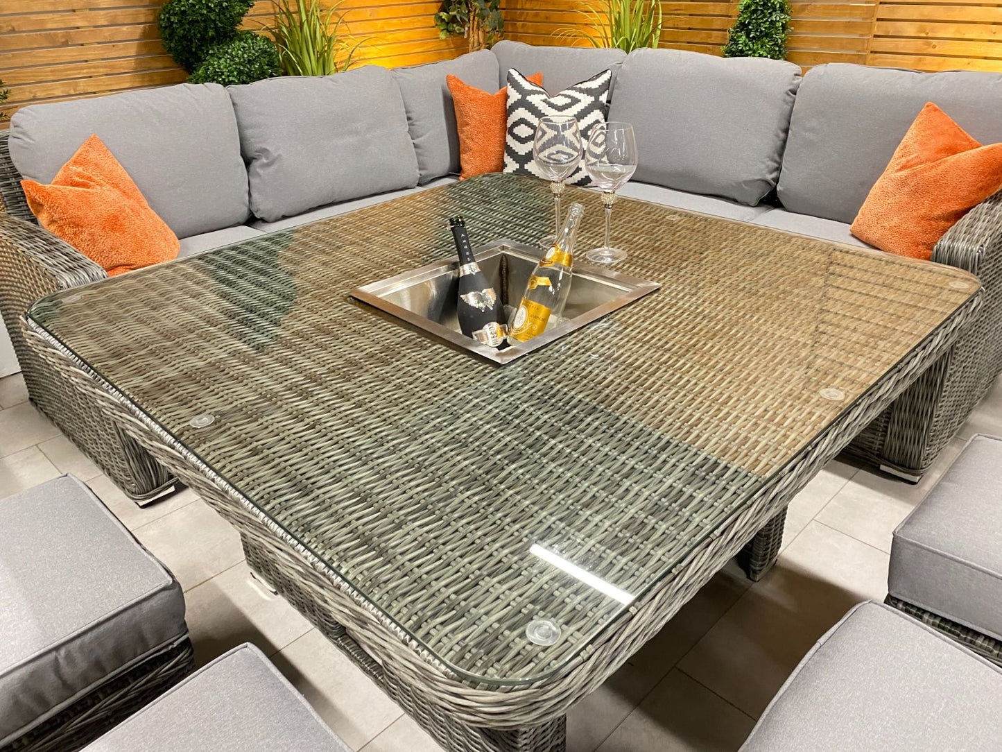 Chimes - Prestige Grey Florence Deluxe Corner Dining Set With Rising Ice Bucket Table (S)