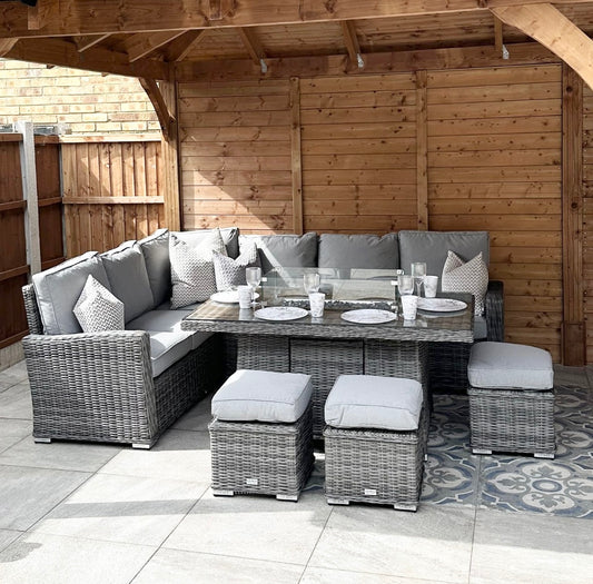 Chimes - Prestige Grey Florence Corner Dining Set with Firepit Table - Left Hand