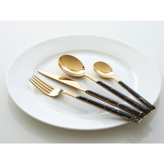Chimes - 16 pc Black Marble Effect Cutlery Set