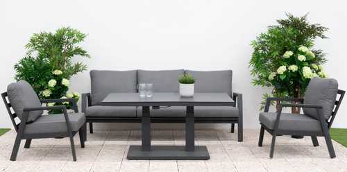 Nova - Phoenix 3 Seater Sofa Dining Set with Rectangular Rising Table - Grey