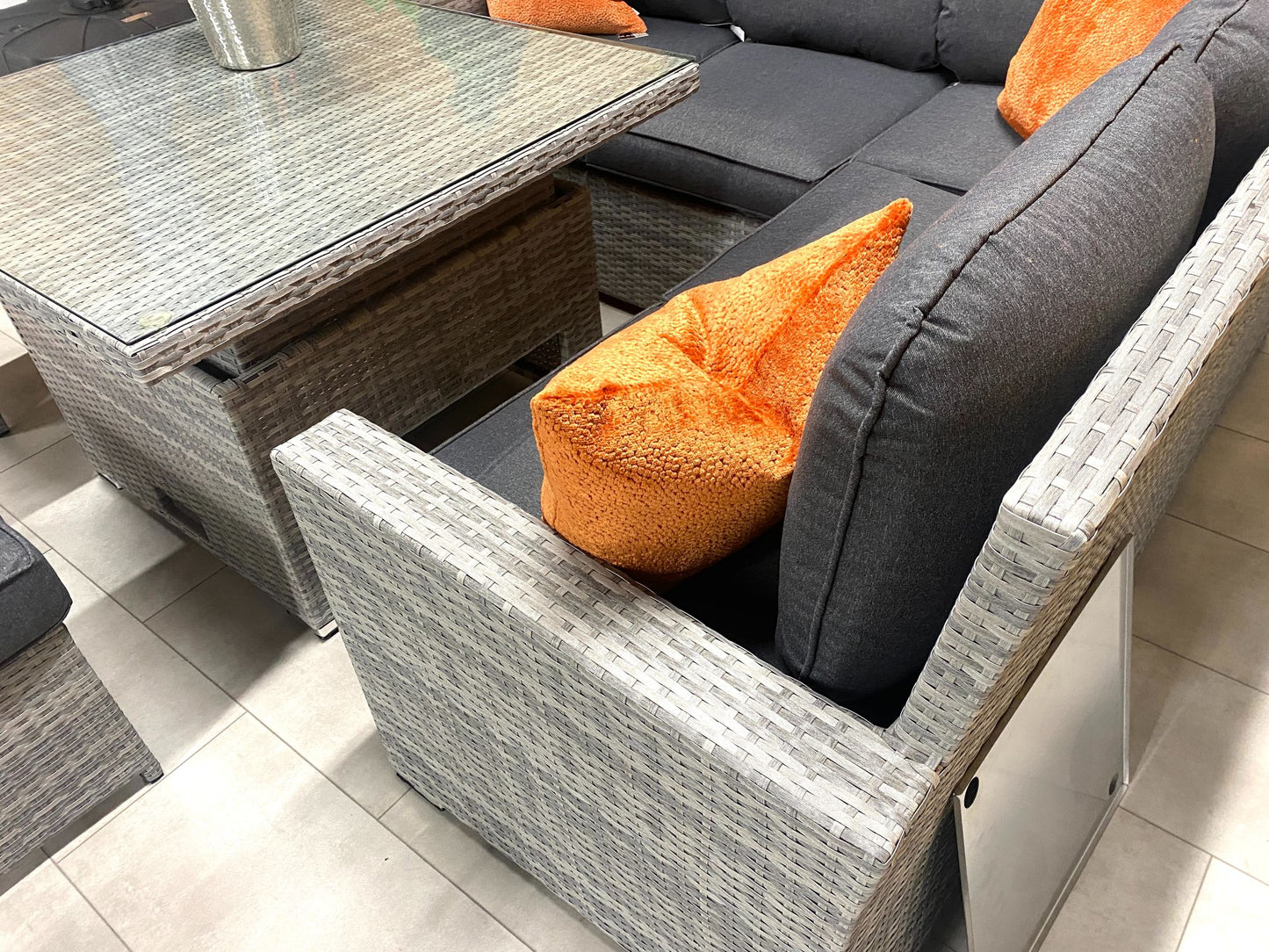 Chimes - Stone Grey Milan Compact Corner Dining Set with Rising Table