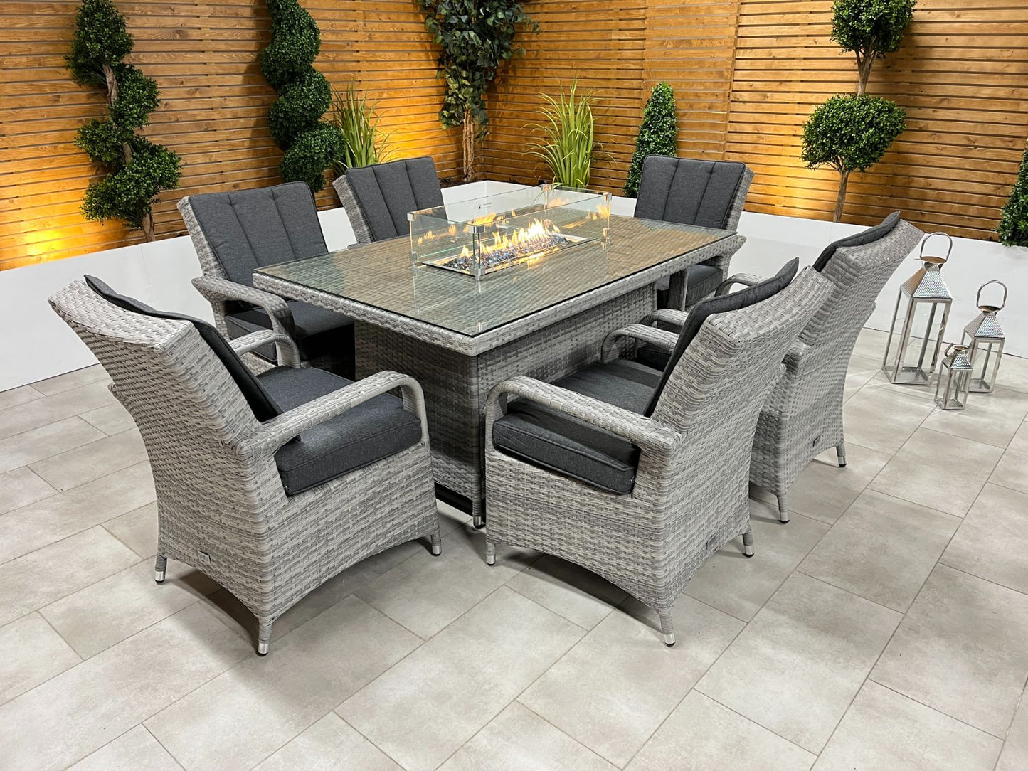 Chimes - Stone Grey Verona 6 Seat Rectangular Dining Set - 1 Meter x 1.5 Meter Firepit Table - 1 IN STOCK