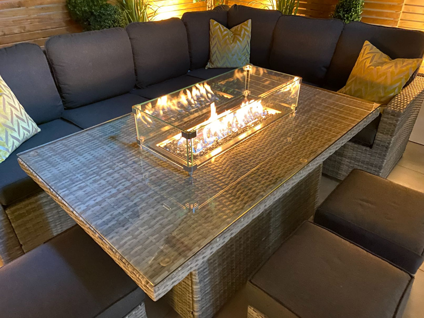 Chimes - Stone Grey Milan Corner Dining Set with Fire Pit Table - Right Hand