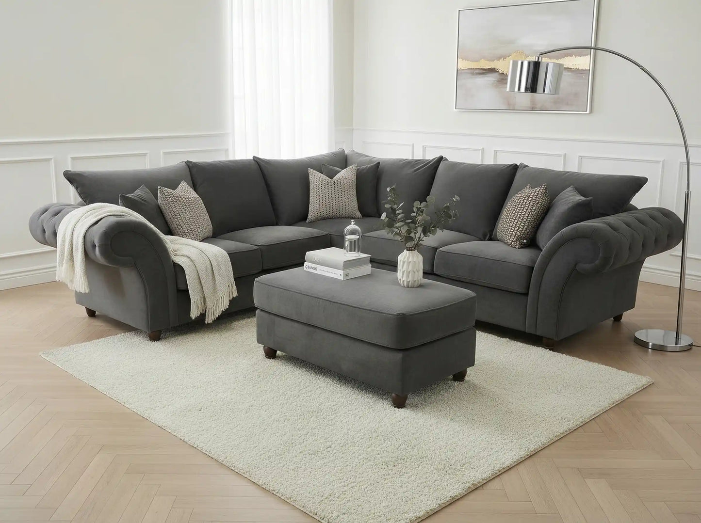 Chimes - Belvedere Corner Sofa - Charcoal Grey - With Foot Stool