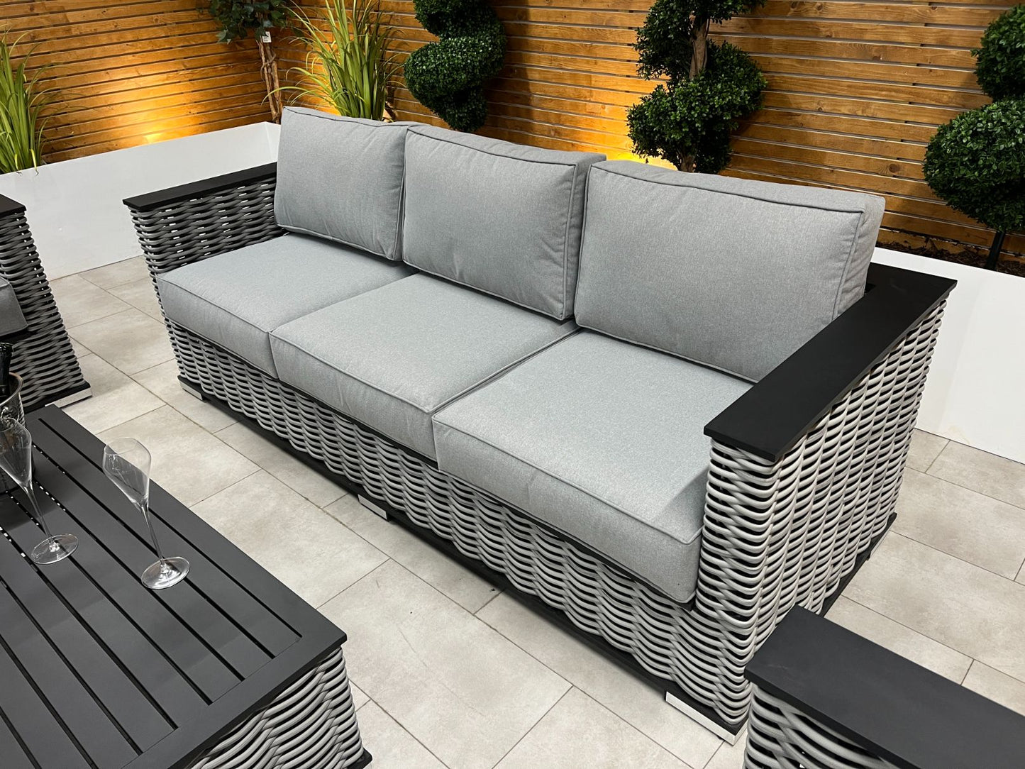 Chimes - Monaco Aluminium 3 Seat Sofa Set with Coffee Table - Rope Weave