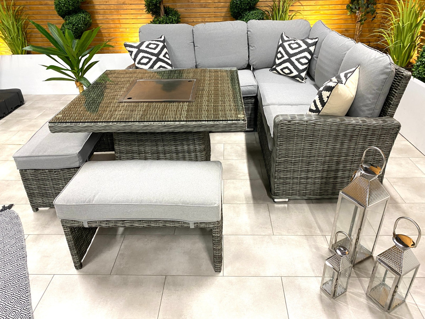 Chimes - Prestige Grey Florence Compact Corner Dining Set with Firepit Table