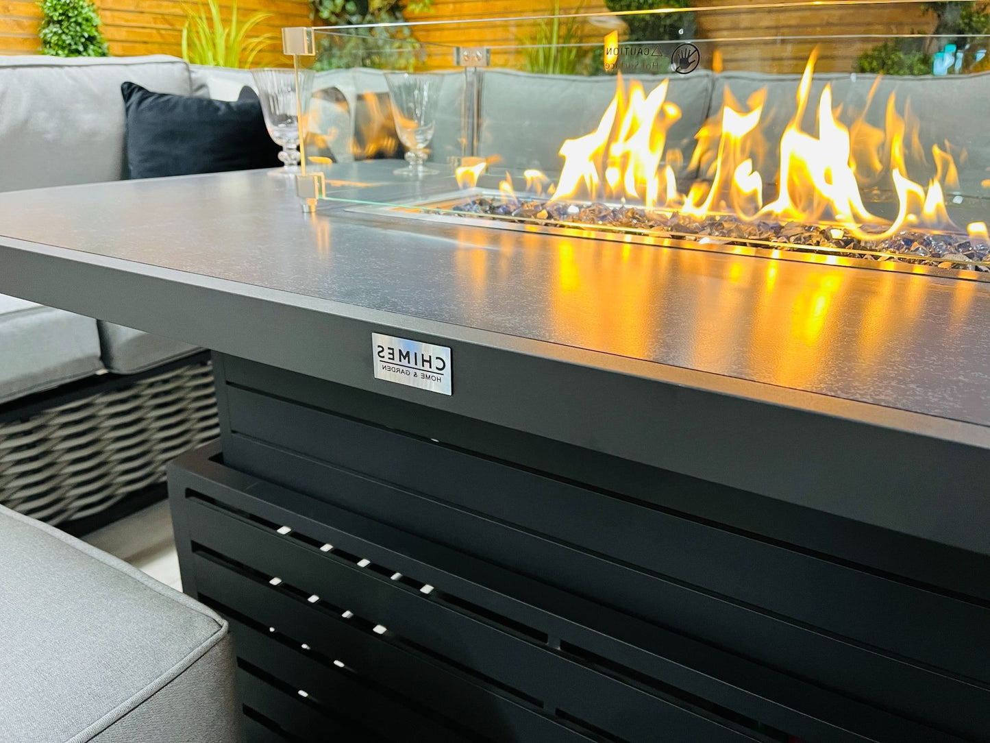 Chimes - Monaco Aluminium Left Hand Corner Dining Set with Rising Firepit Table - Rope Weave