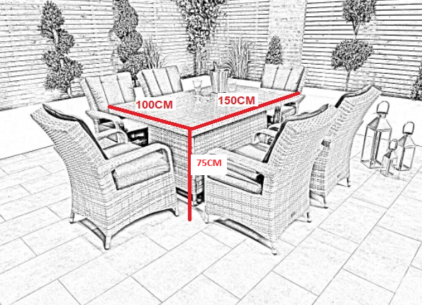 Chimes - Stone Grey Verona 6 Seat Rectangular Dining Set - 1 Meter x 1.5 Meter Rectangular Standard Table