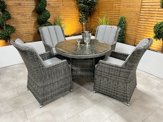 Chimes - Prestige Grey Madrid 4 Seat Dining Set - 1.05m Round Table