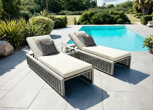 Chimes - Monaco Aluminium & Rope Sun Lounger Set with Coffee Table - Cream