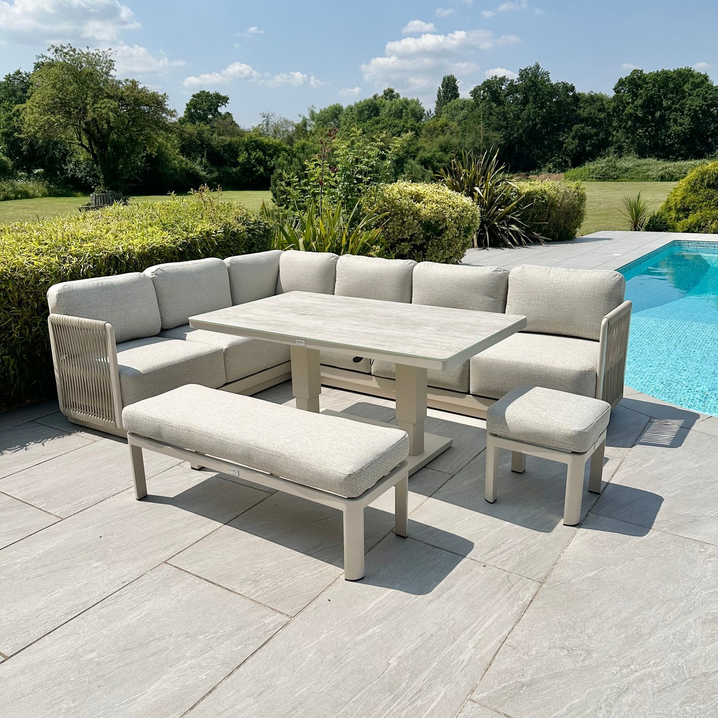 Chimes - Portofino Casual Corner Dining Set with Rectangular Rising Table - Left & Right Hand - Cream