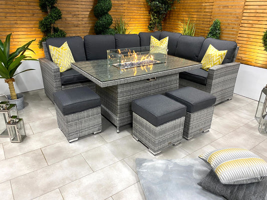Chimes - Stone Grey Milan Corner Dining Set with Fire Pit Table - Right Hand