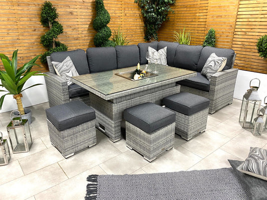 Chimes - Stone Grey Milan Corner Dining Set with Rising Ice Bucket Table - Right Hand (S) - 3 LEFT IN STOCK