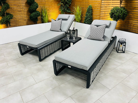Chimes - Monaco Aluminium Sun Lounger Set with Coffee Table - Rope Weave