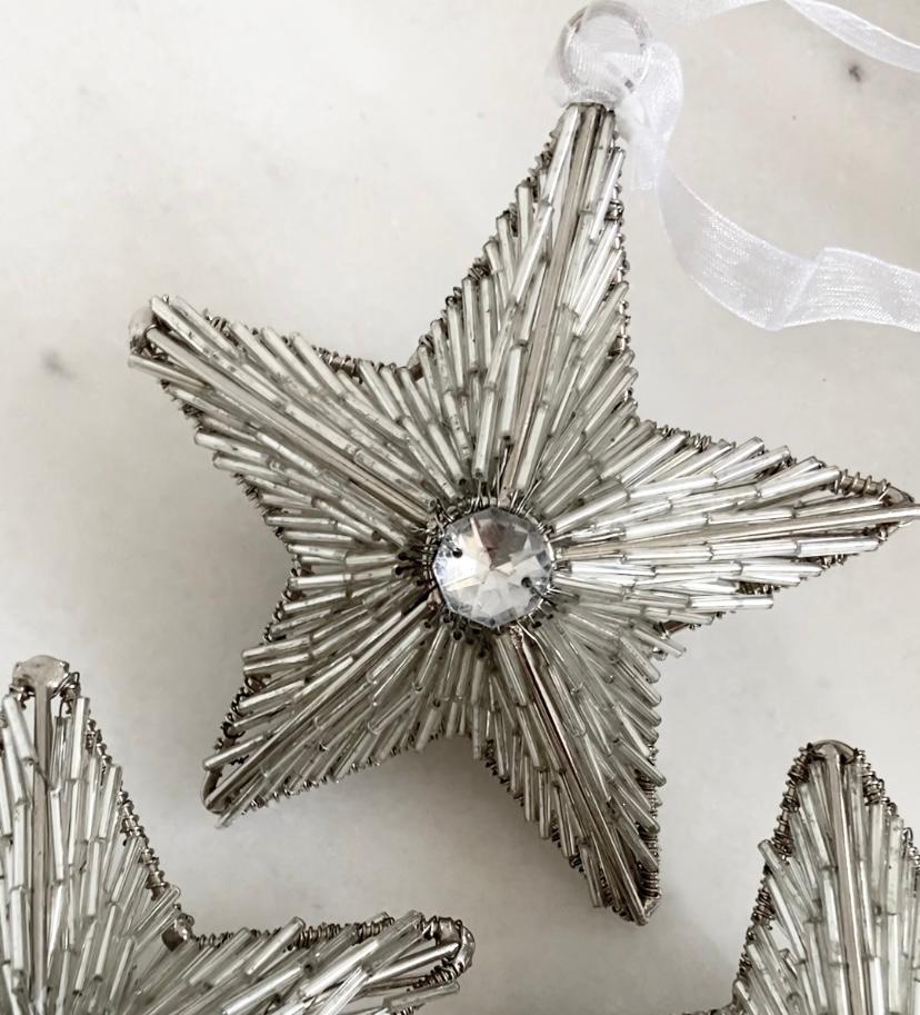 Small silver bejeweled star christmas tree decoration