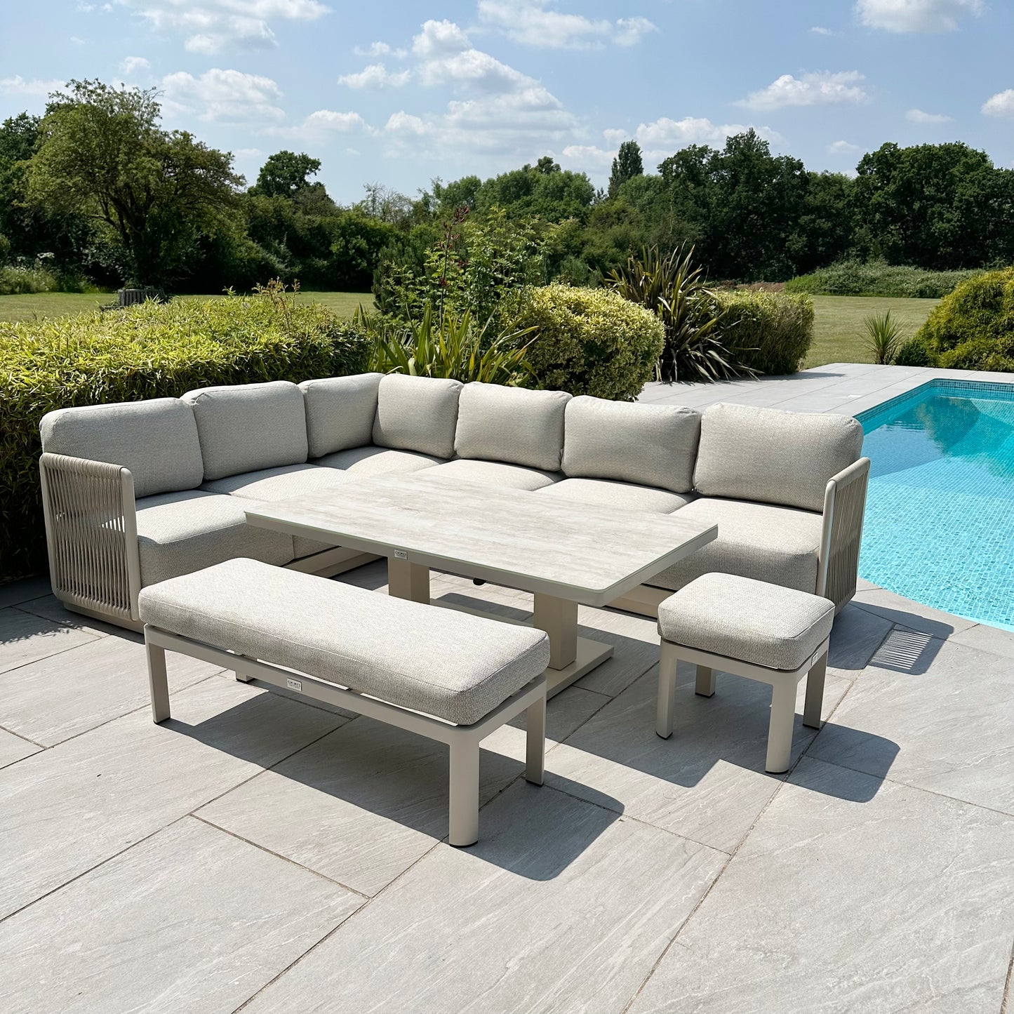 Chimes - Portofino Casual Corner Dining Set with Rectangular Rising Table - Left & Right Hand - Cream