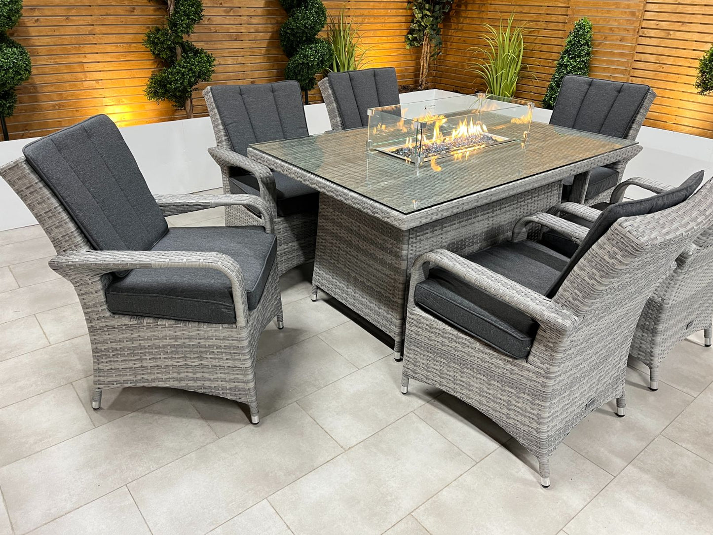 Chimes - Stone Grey Verona 6 Seat Rectangular Dining Set - 1 Meter x 1.5 Meter Firepit Table - 1 IN STOCK