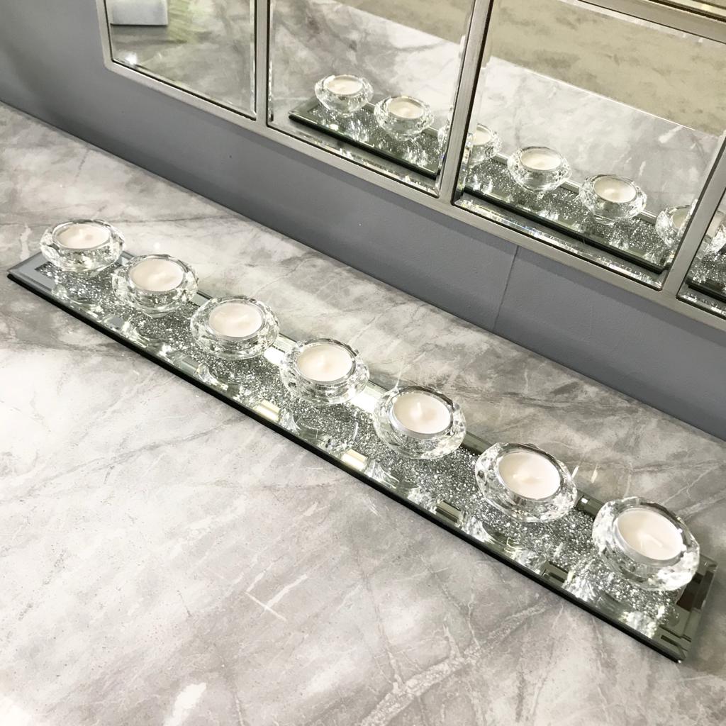 Chimes - 7 Light Diamante Tea Light Holder - Silver