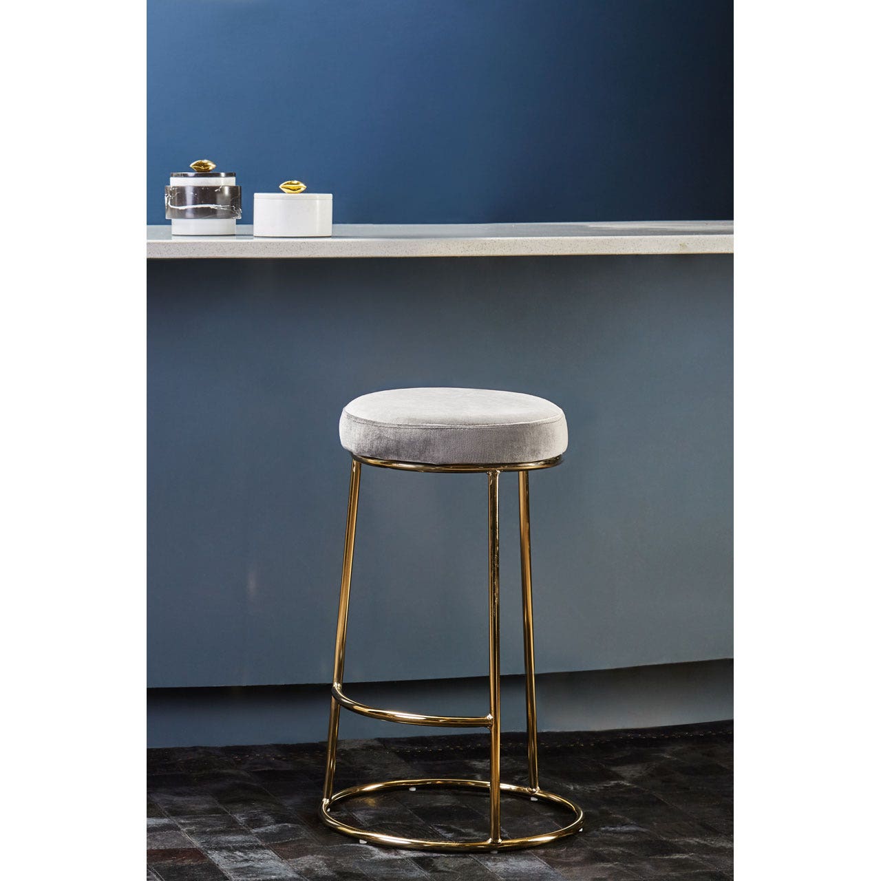 Chimes - Aurora Grey Velvet Bar Stool