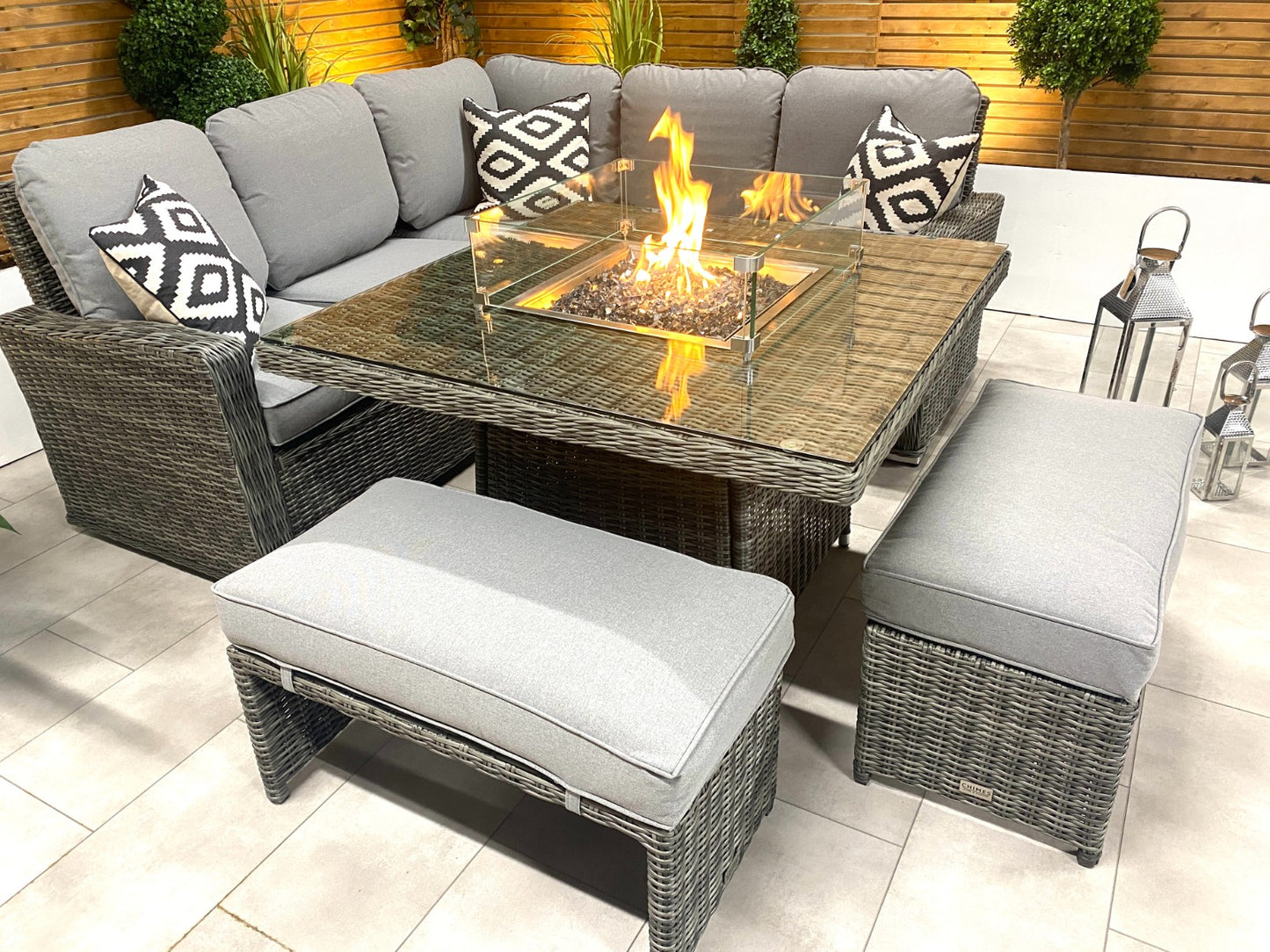 Chimes - Prestige Grey Florence Compact Corner Dining Set with Firepit Table