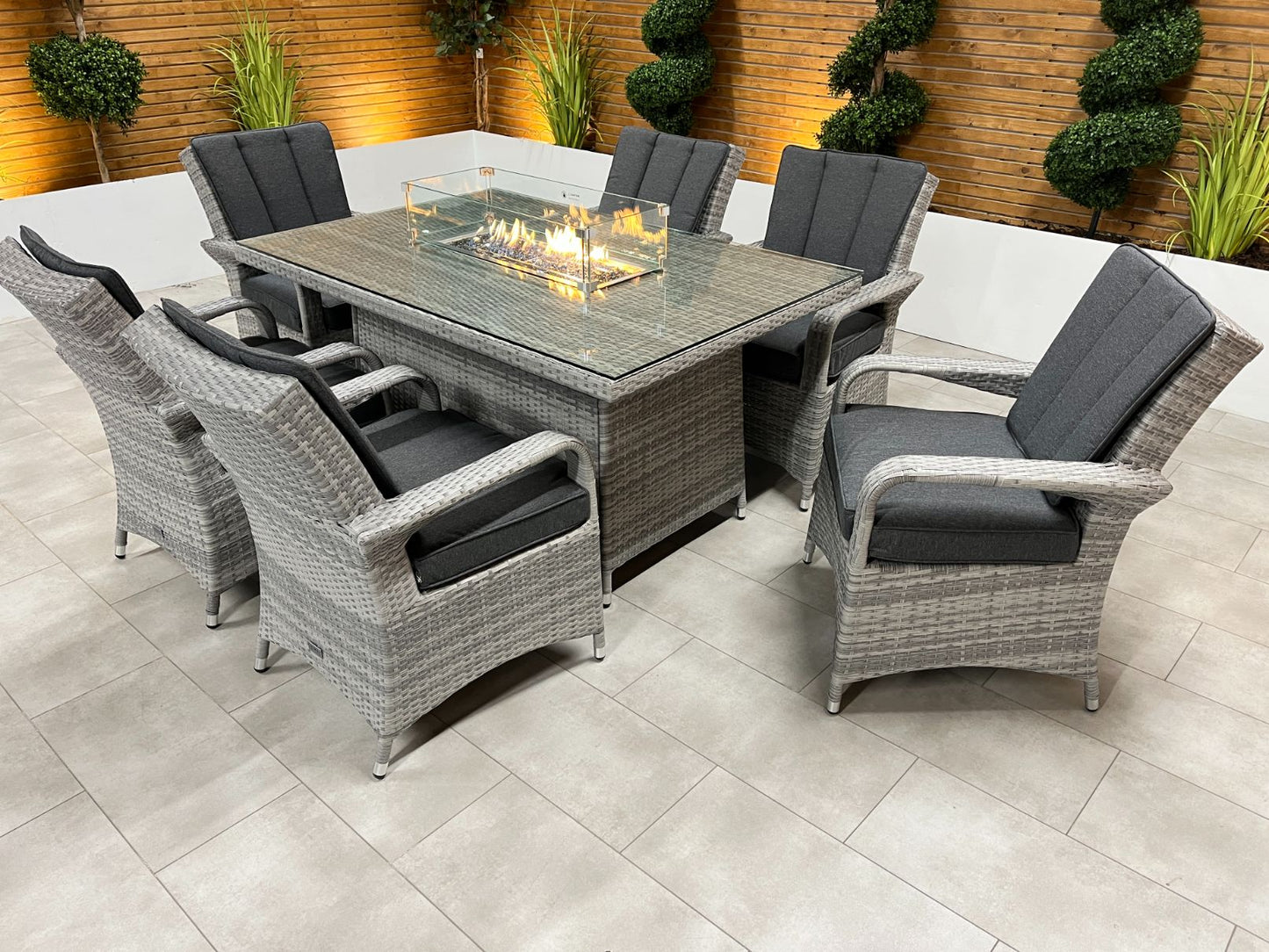 Chimes - Stone Grey Verona 6 Seat Rectangular Dining Set - 1 Meter x 1.5 Meter Firepit Table - 1 IN STOCK