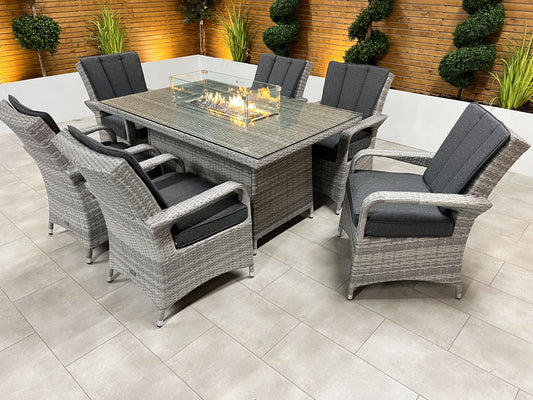 Chimes - Stone Grey Verona 6 Seat Rectangular Dining Set - 1 Meter x 1.5 Meter Firepit Table - LOW STOCK